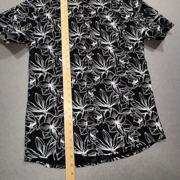 Creative Destruction Mens Busy Floral Print Shirt Medium Black White Skater Y2K - Picture 5 of 6